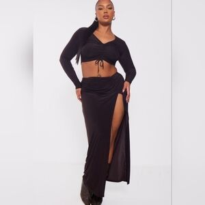 New! PrettyLittleThing Slinky Chocolate High Split Twist Waist Maxi Skirt 20